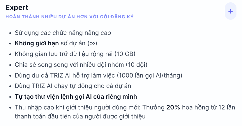 Hỗ trợ của TRIZ App dành cho Expert